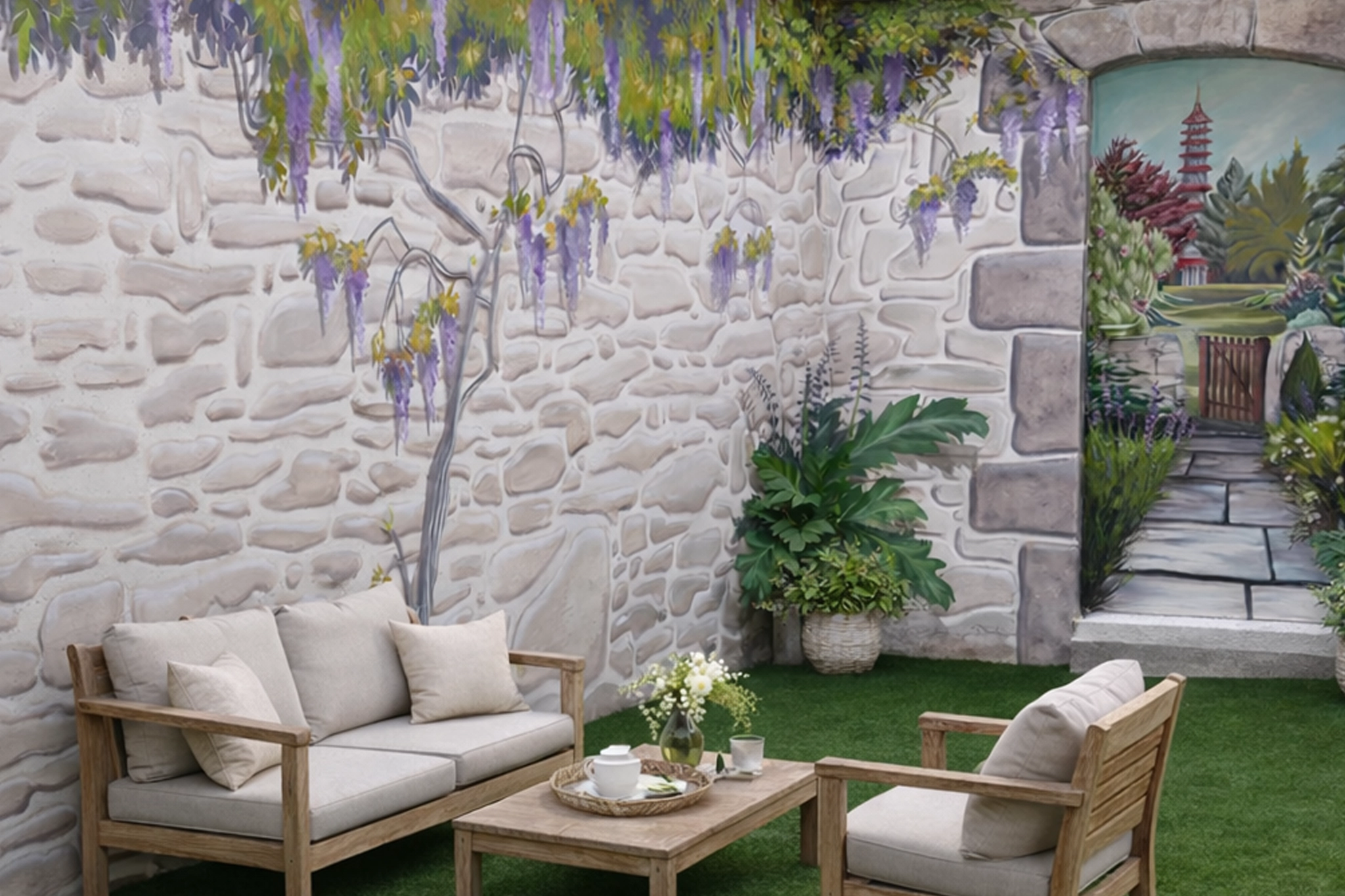 Fresque sur-mesure dans une cours intérieure Créa Décor