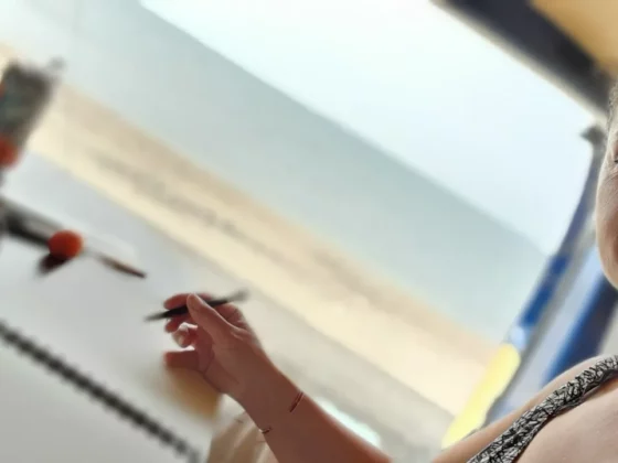 illustration sur commande à l'aquarelle, l'artiste S. Ferandez peint face à la mer