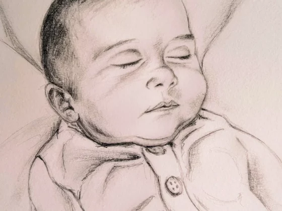 Portrait sur commande d'un bébé endormi dessiné au crayon