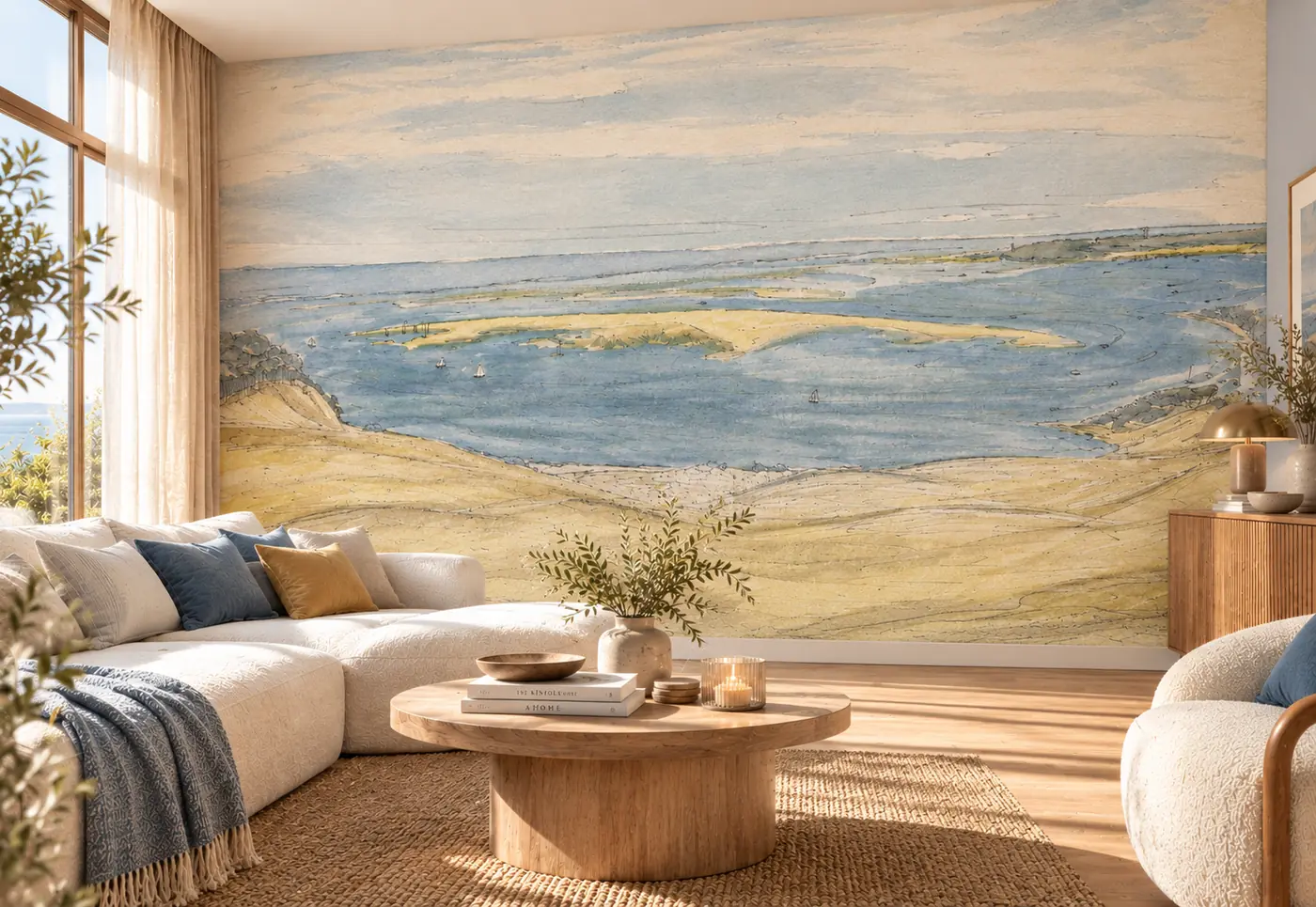 Papier peint panoramique Au delà de la dune du Pilat installé dans un salon